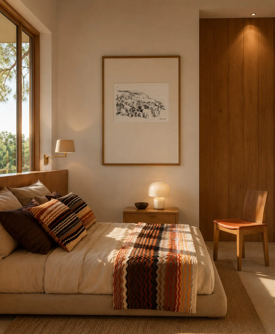Render of an Aroeira drawing framed in an interior